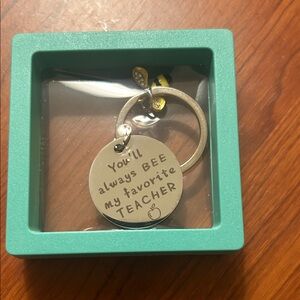 Silver Teacher Keychain with Bee Charm